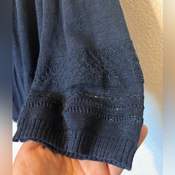 Nanette Lepore Navy Blue Linen Open Cardigan Pointelle Trim XL - Picture 5 of 8